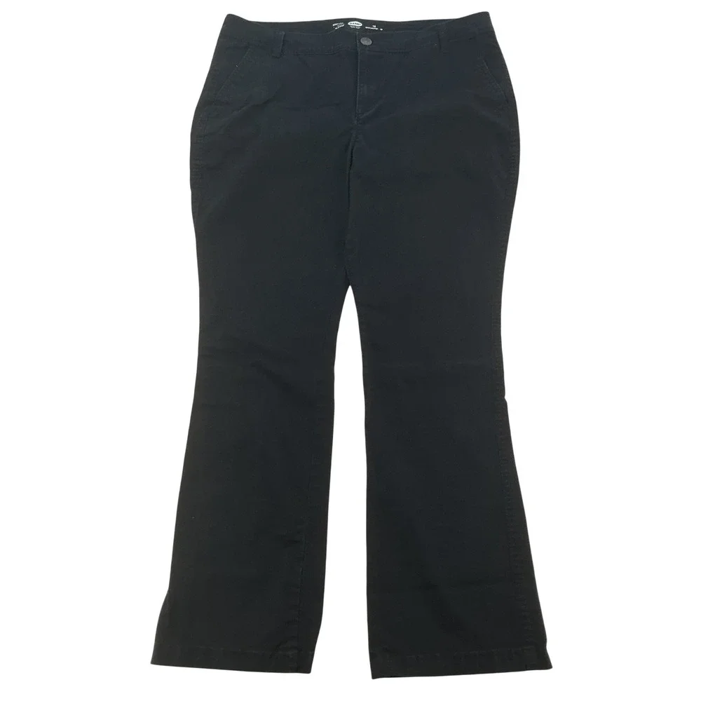 Old Navy Bootcut Khaki Pants Womens 16 Regular Black Mid Rise Stretch Workwear